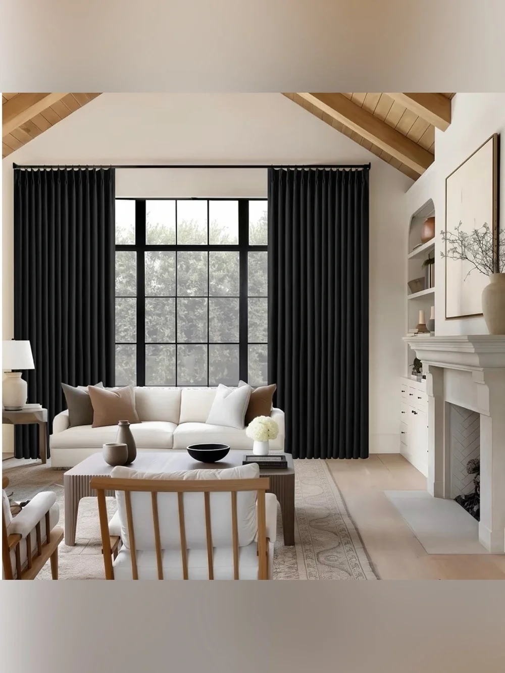 Black Pinch Pleated Linen 100% Blackout Curtains 2 Panels 40x102